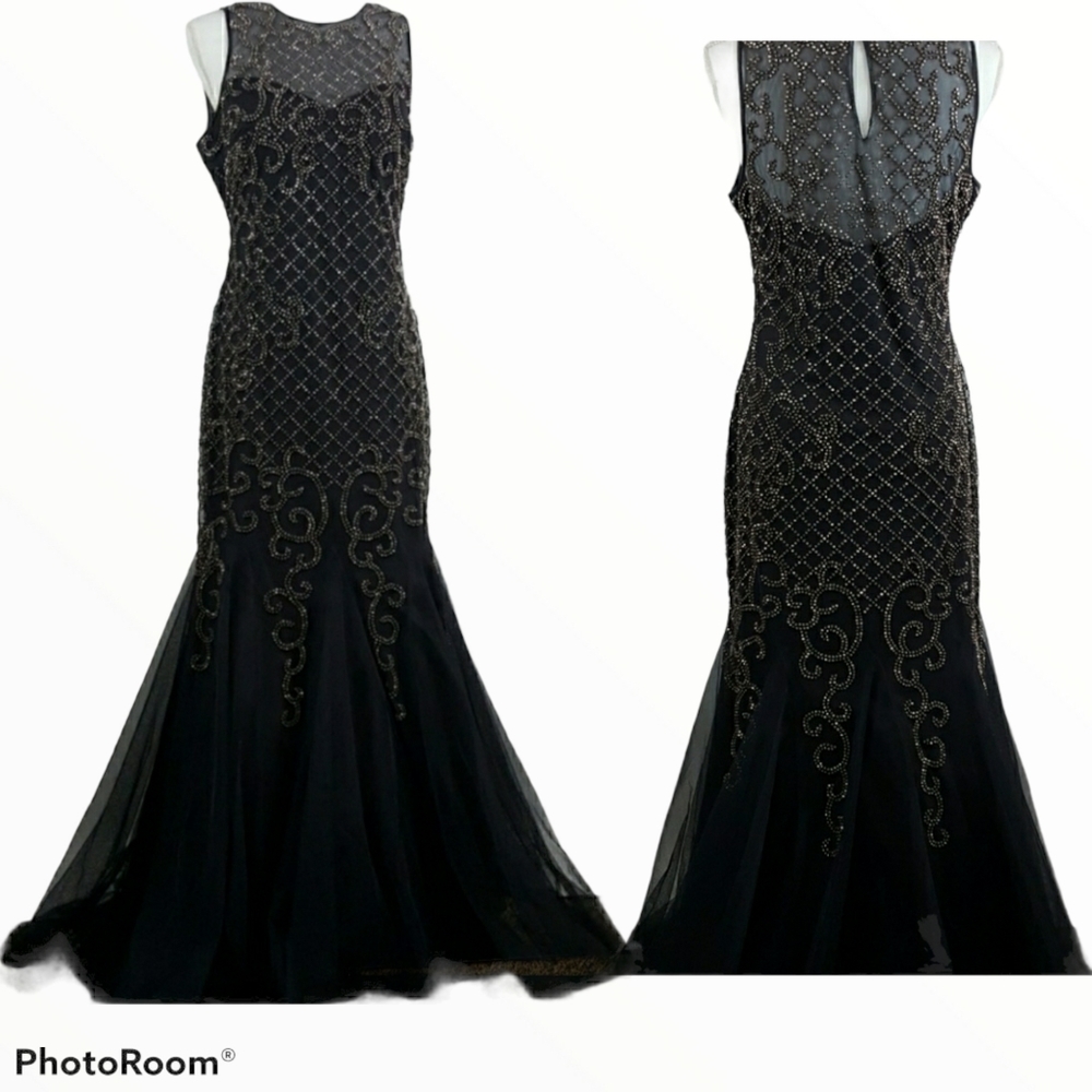 Xscape Mermaid Beaded Long Dress Sleeveless Gray Size 12